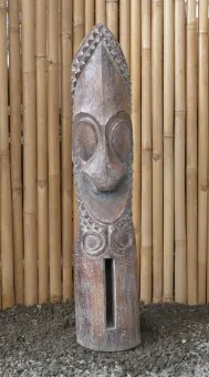 Tiki Polynnesian Statue from coconut wood, about 100cm high with black & white color 